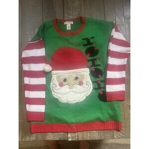 Planet Gold Plus 1X  Womens Christmas Ugly Festive Sweater Green Santa Clause